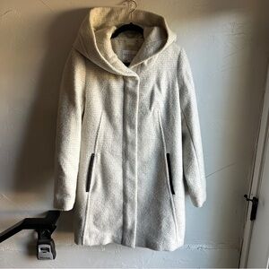 Cole Haan Heathered Grey Long Length Hooded Zip & Snap Winter‎ Coat Sz 8